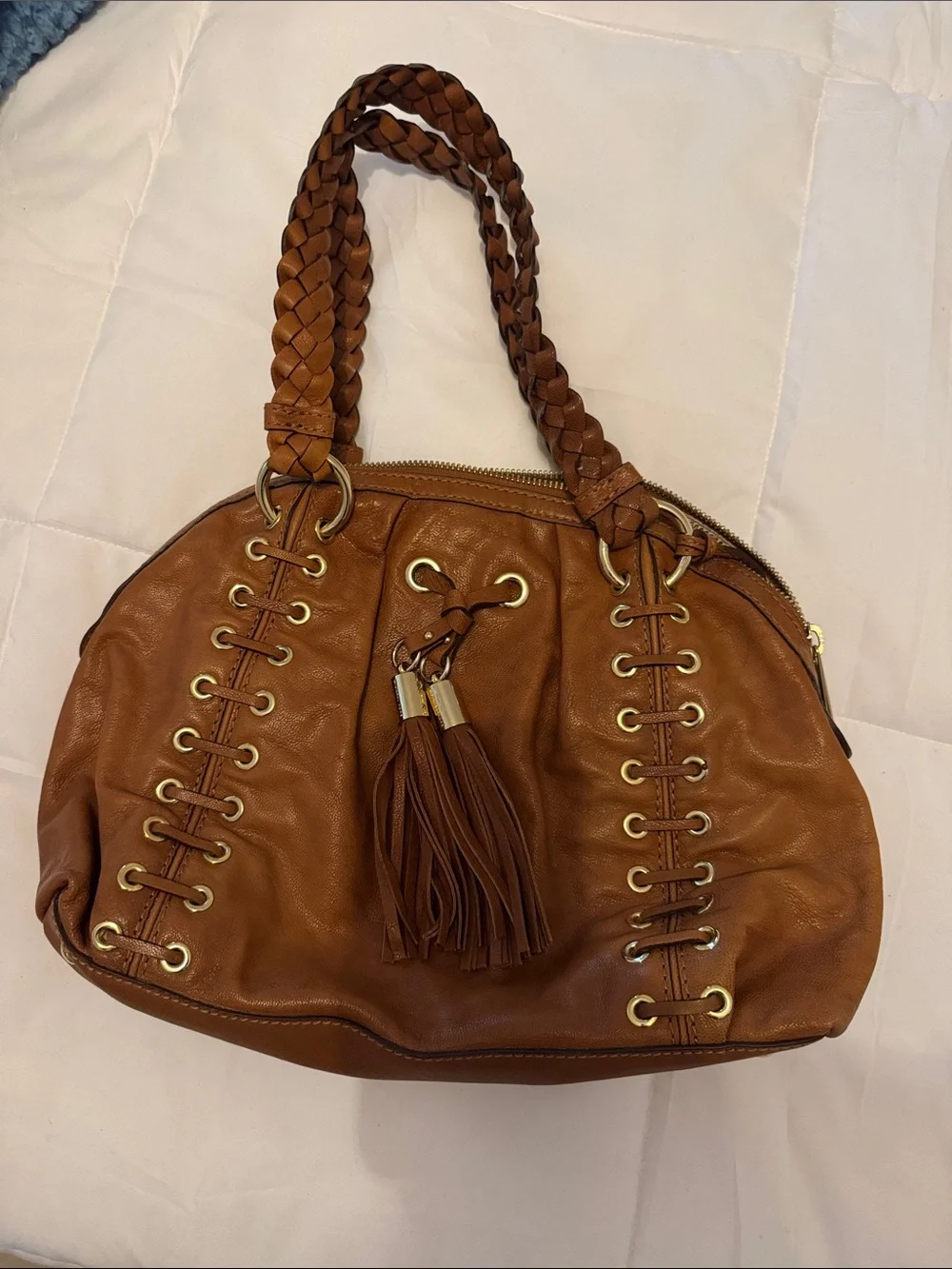 Michael Kors Braided Handle Tassel Satchel - Brown